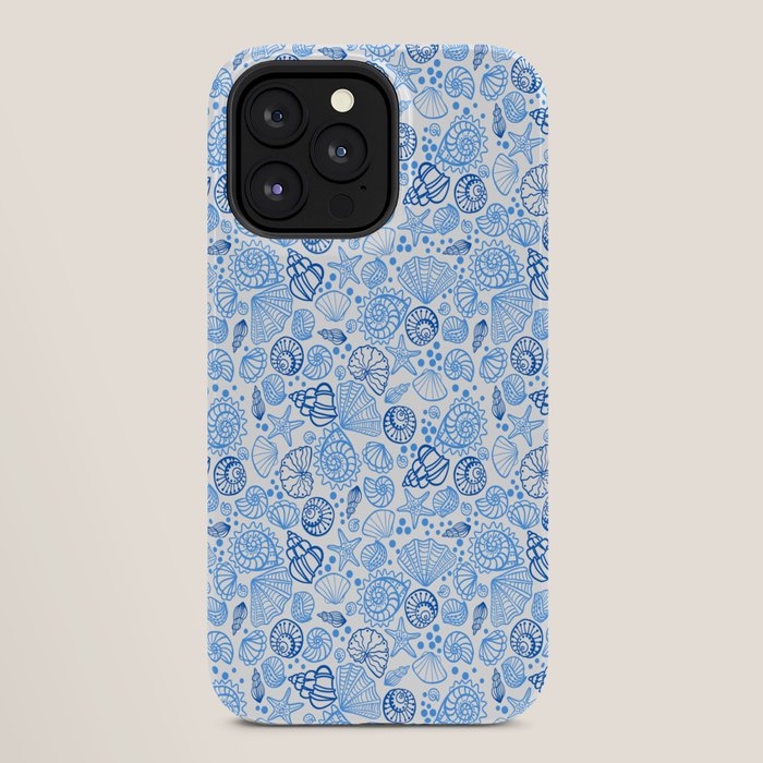 Vintage pastel Blue White Tropical Seashell Retro Boho Coastal Beach Vibe iPhone Case