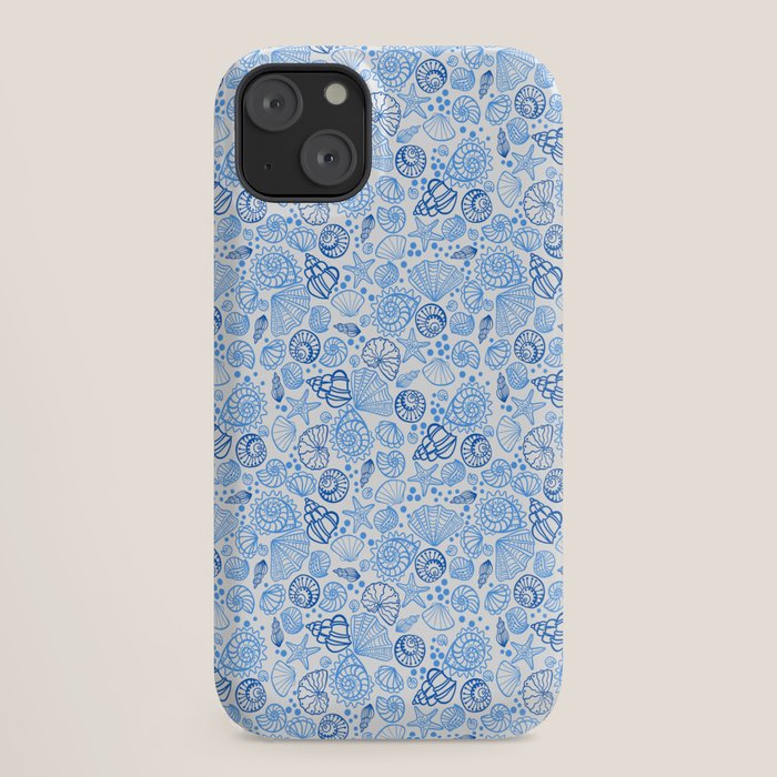 Vintage pastel Blue White Tropical Seashell Retro Boho Coastal Beach Vibe iPhone Case