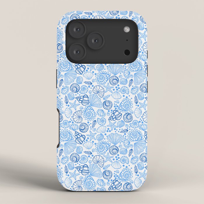 Vintage pastel Blue White Tropical Seashell Retro Boho Coastal Beach Vibe iPhone Case