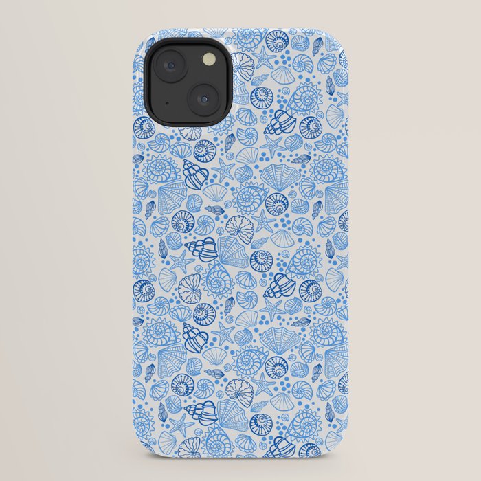Vintage pastel Blue White Tropical Seashell Retro Boho Coastal Beach Vibe iPhone Case