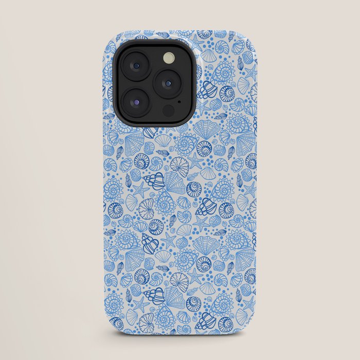Vintage pastel Blue White Tropical Seashell Retro Boho Coastal Beach Vibe iPhone Case
