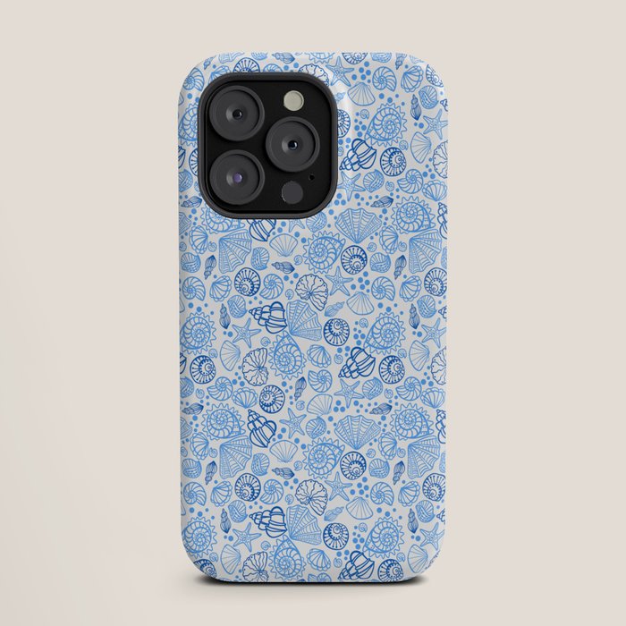 Vintage pastel Blue White Tropical Seashell Retro Boho Coastal Beach Vibe iPhone Case