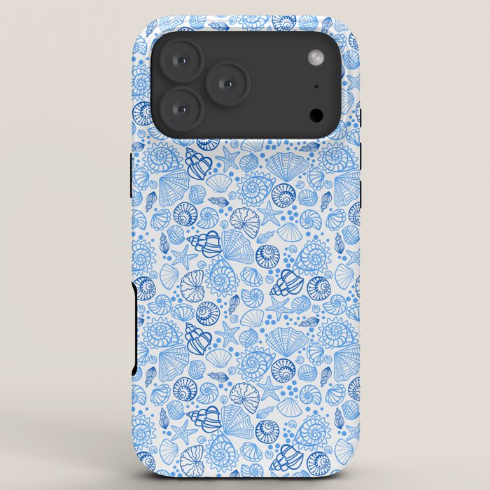 Vintage pastel Blue White Tropical Seashell Retro Boho Coastal Beach Vibe iPhone Case