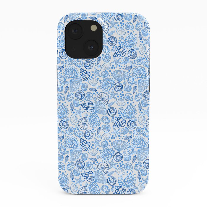 Vintage pastel Blue White Tropical Seashell Retro Boho Coastal Beach Vibe iPhone Case