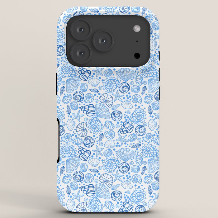Vintage pastel Blue White Tropical Seashell Retro Boho Coastal Beach Vibe iPhone Case