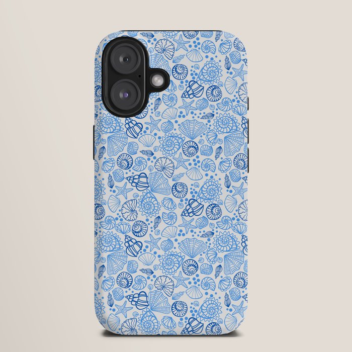 Vintage pastel Blue White Tropical Seashell Retro Boho Coastal Beach Vibe iPhone Case