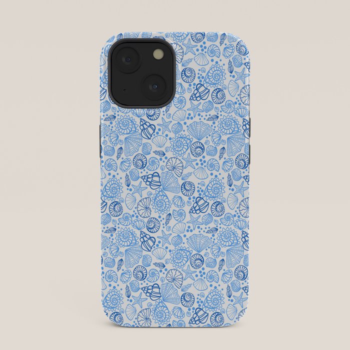 Vintage pastel Blue White Tropical Seashell Retro Boho Coastal Beach Vibe iPhone Case