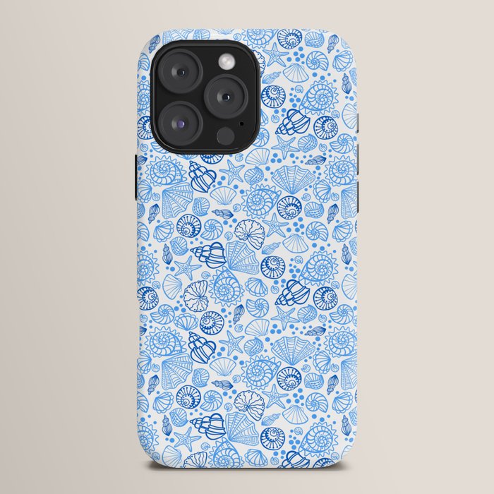 Vintage pastel Blue White Tropical Seashell Retro Boho Coastal Beach Vibe iPhone Case