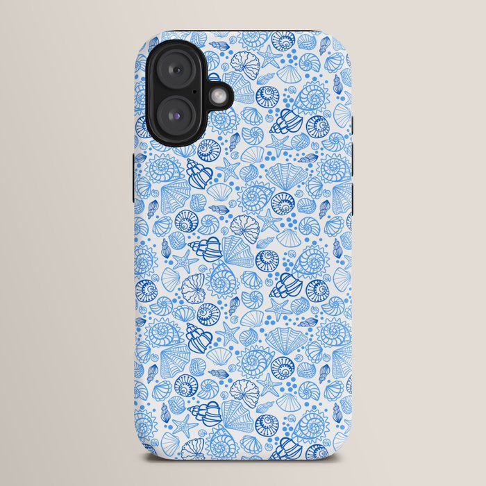 Vintage pastel Blue White Tropical Seashell Retro Boho Coastal Beach Vibe iPhone Case