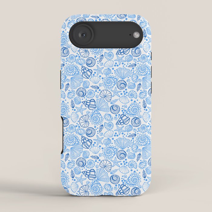 Vintage pastel Blue White Tropical Seashell Retro Boho Coastal Beach Vibe iPhone Case