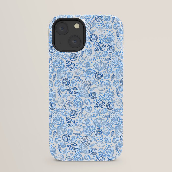 Vintage pastel Blue White Tropical Seashell Retro Boho Coastal Beach Vibe iPhone Case