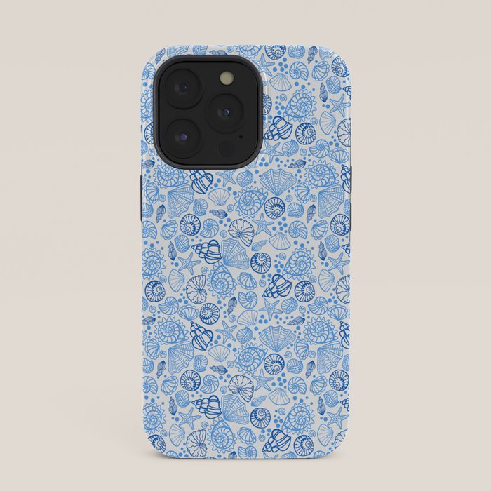 Vintage pastel Blue White Tropical Seashell Retro Boho Coastal Beach Vibe iPhone Case