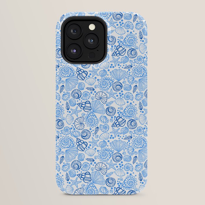 Vintage pastel Blue White Tropical Seashell Retro Boho Coastal Beach Vibe iPhone Case