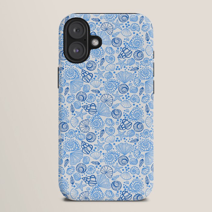 Vintage pastel Blue White Tropical Seashell Retro Boho Coastal Beach Vibe iPhone Case