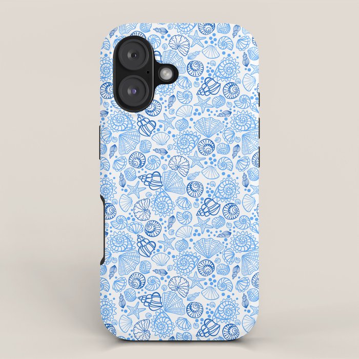 Vintage pastel Blue White Tropical Seashell Retro Boho Coastal Beach Vibe iPhone Case