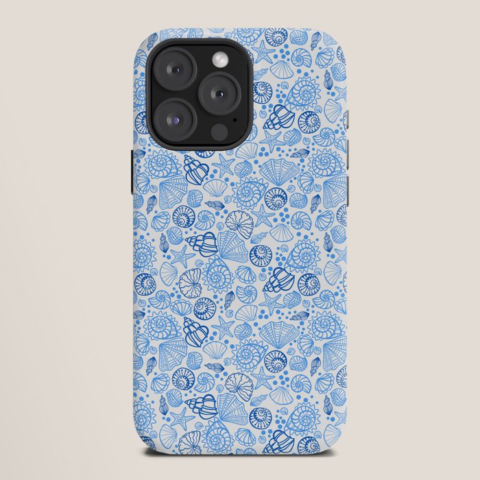 Vintage pastel Blue White Tropical Seashell Retro Boho Coastal Beach Vibe iPhone Case