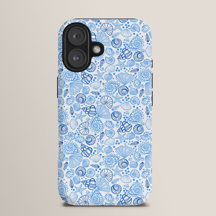 Vintage pastel Blue White Tropical Seashell Retro Boho Coastal Beach Vibe iPhone Case