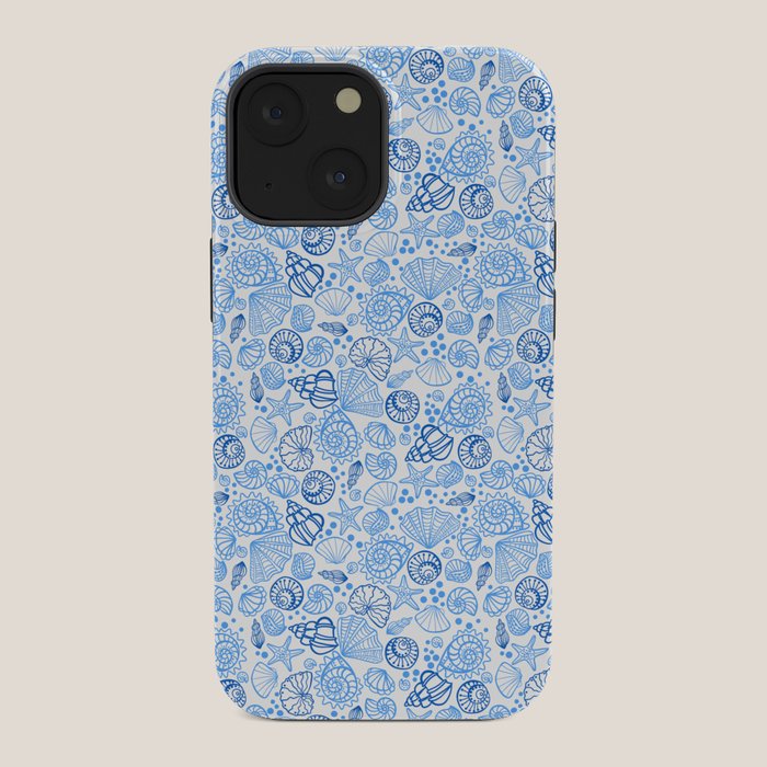 Vintage pastel Blue White Tropical Seashell Retro Boho Coastal Beach Vibe iPhone Case