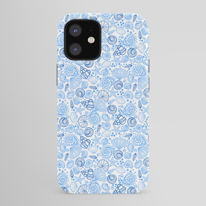 Vintage pastel Blue White Tropical Seashell Retro Boho Coastal Beach Vibe iPhone Case