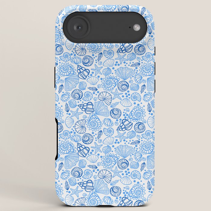 Vintage pastel Blue White Tropical Seashell Retro Boho Coastal Beach Vibe iPhone Case