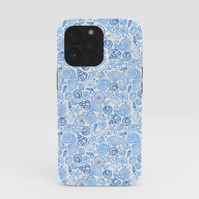 Vintage pastel Blue White Tropical Seashell Retro Boho Coastal Beach Vibe iPhone Case