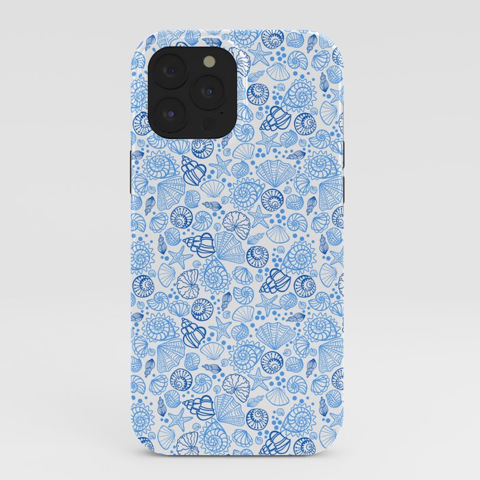 Vintage pastel Blue White Tropical Seashell Retro Boho Coastal Beach Vibe iPhone Case