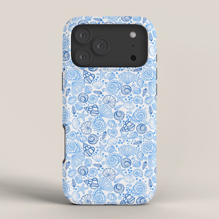 Vintage pastel Blue White Tropical Seashell Retro Boho Coastal Beach Vibe iPhone Case