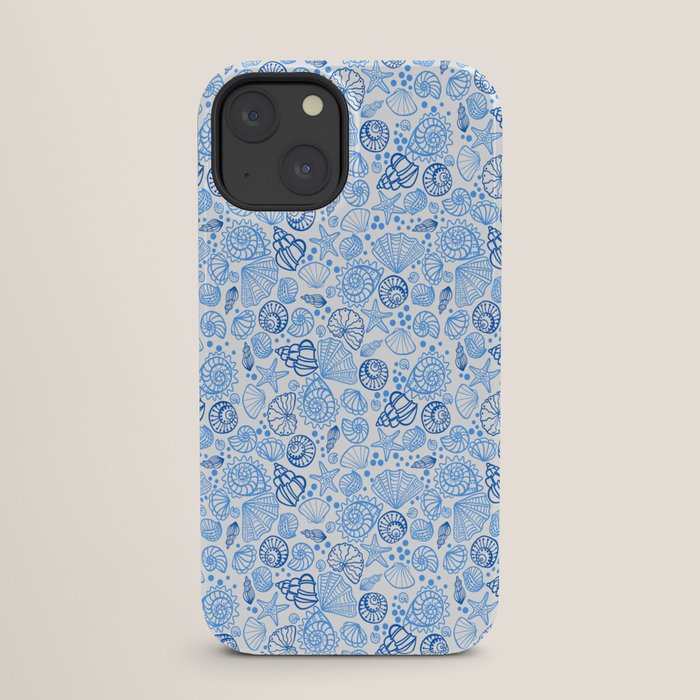 Vintage pastel Blue White Tropical Seashell Retro Boho Coastal Beach Vibe iPhone Case