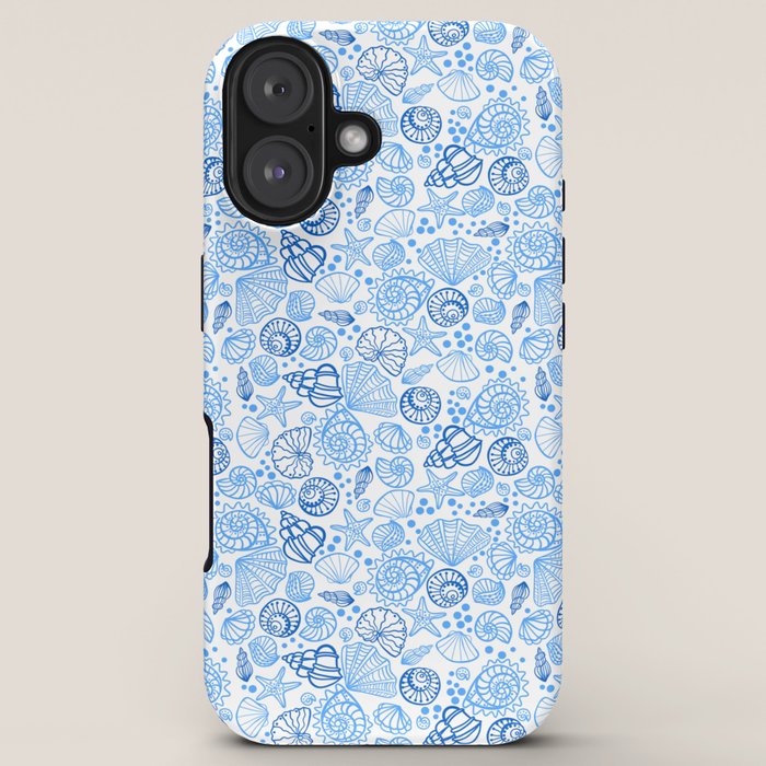 Vintage pastel Blue White Tropical Seashell Retro Boho Coastal Beach Vibe iPhone Case