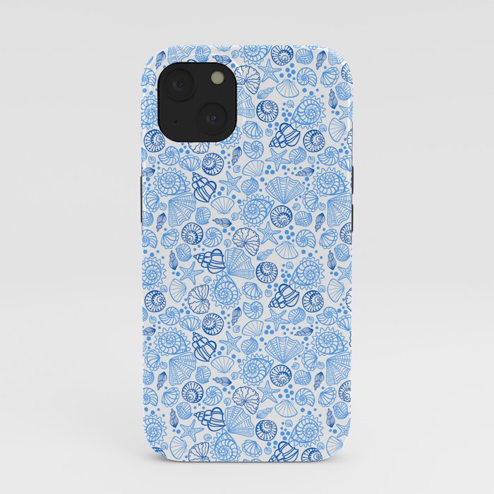 Vintage pastel Blue White Tropical Seashell Retro Boho Coastal Beach Vibe iPhone Case