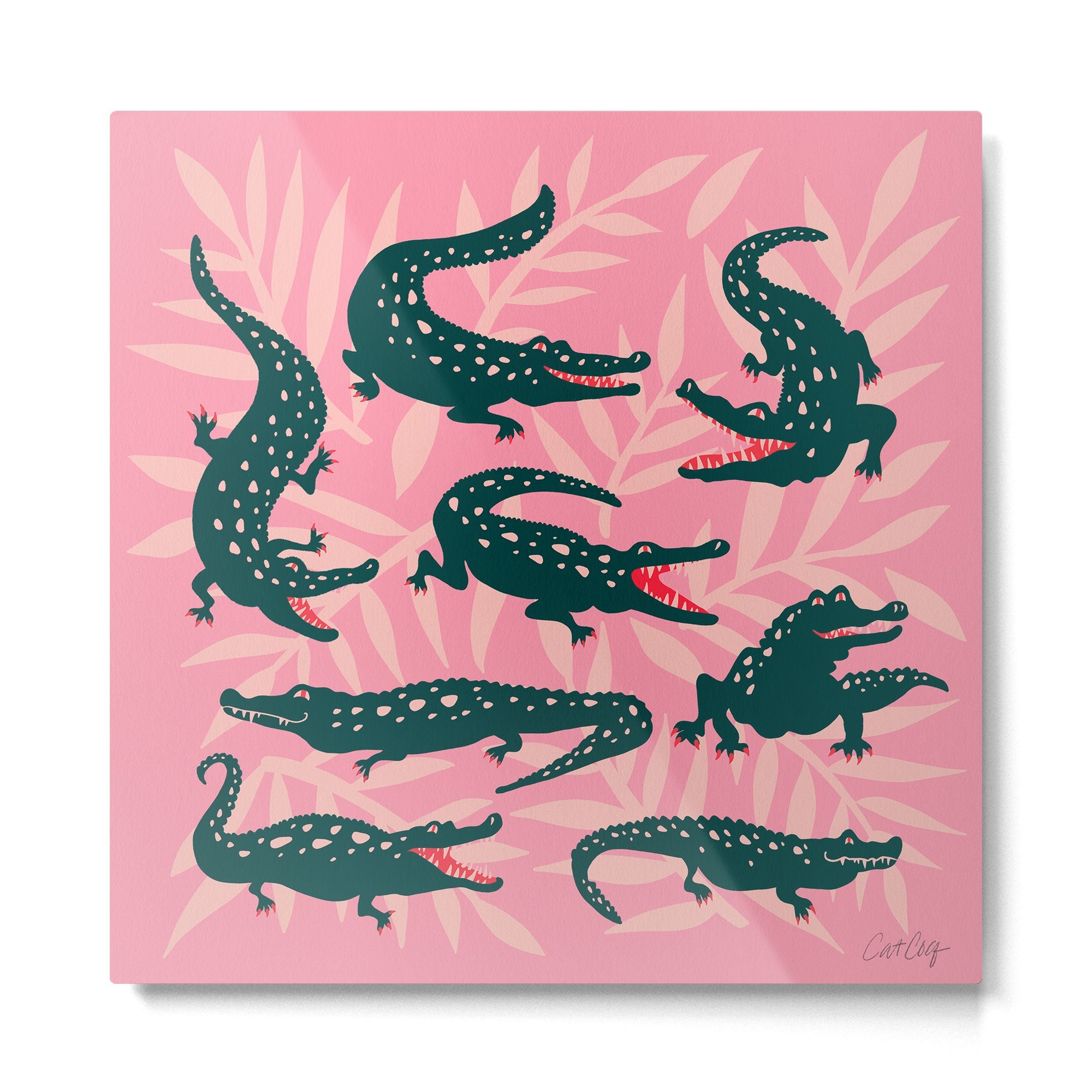 Alligator Collection - Pink & Teal Metal Print