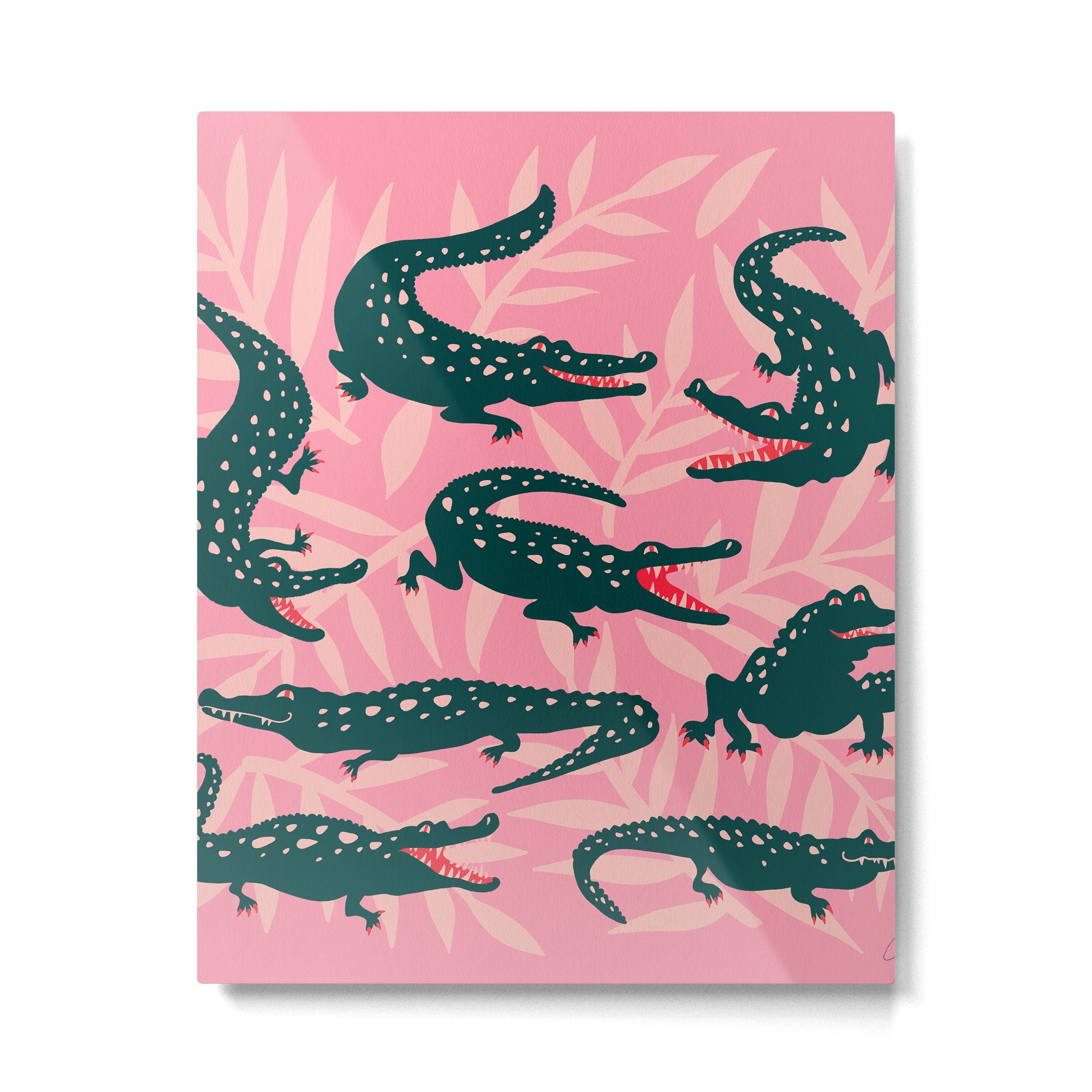 Alligator Collection - Pink & Teal Metal Print