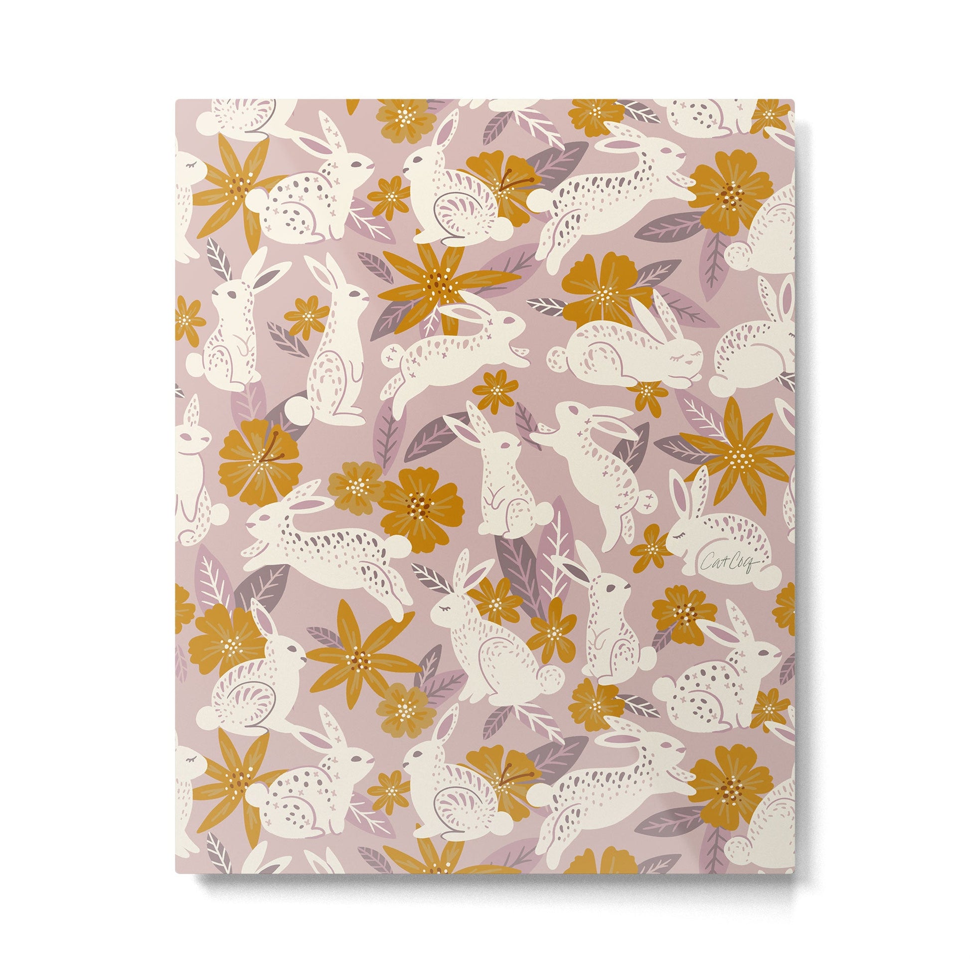 Bunnies & Blooms - Mauve & Ochre Palette Metal Print