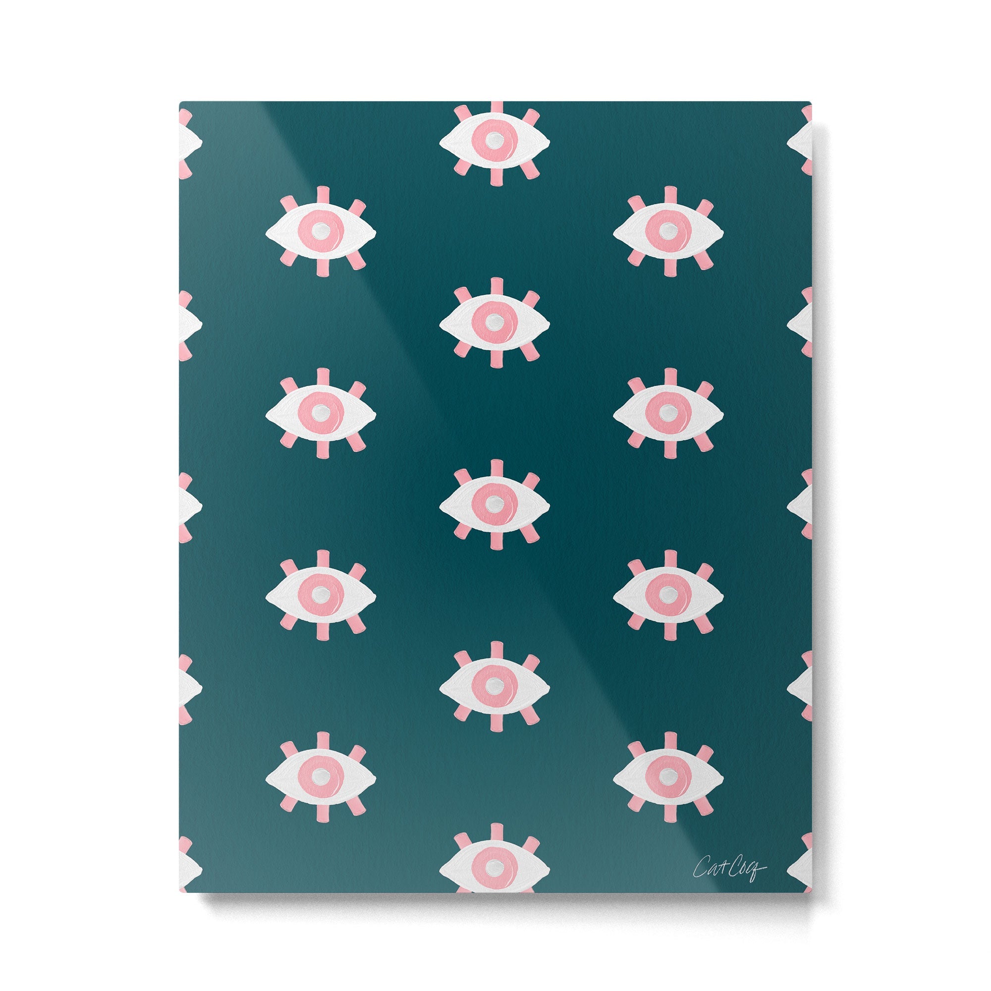 Evil Eye Dots - Teal & Pink Metal Print