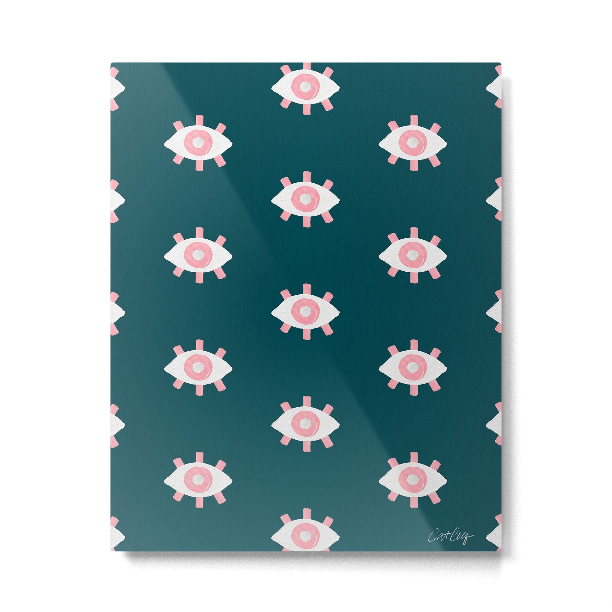 Evil Eye Dots - Teal & Pink Metal Print