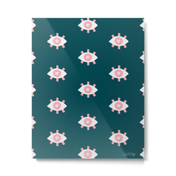 Evil Eye Dots - Teal & Pink Metal Print