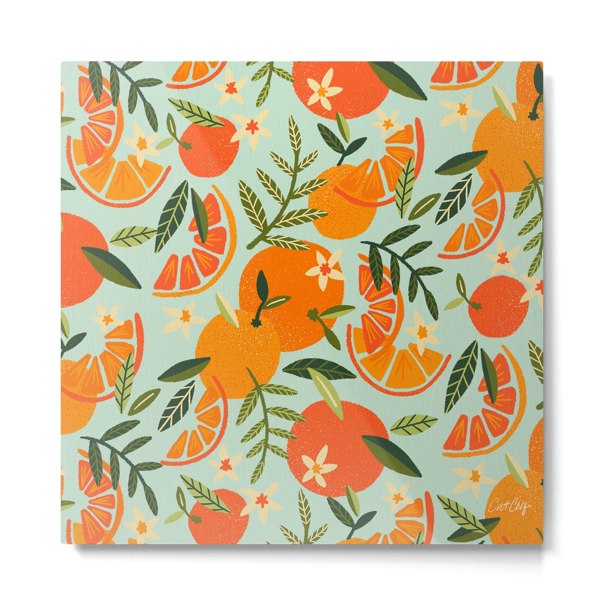 Orange Blooms - Mint Palette Metal Print