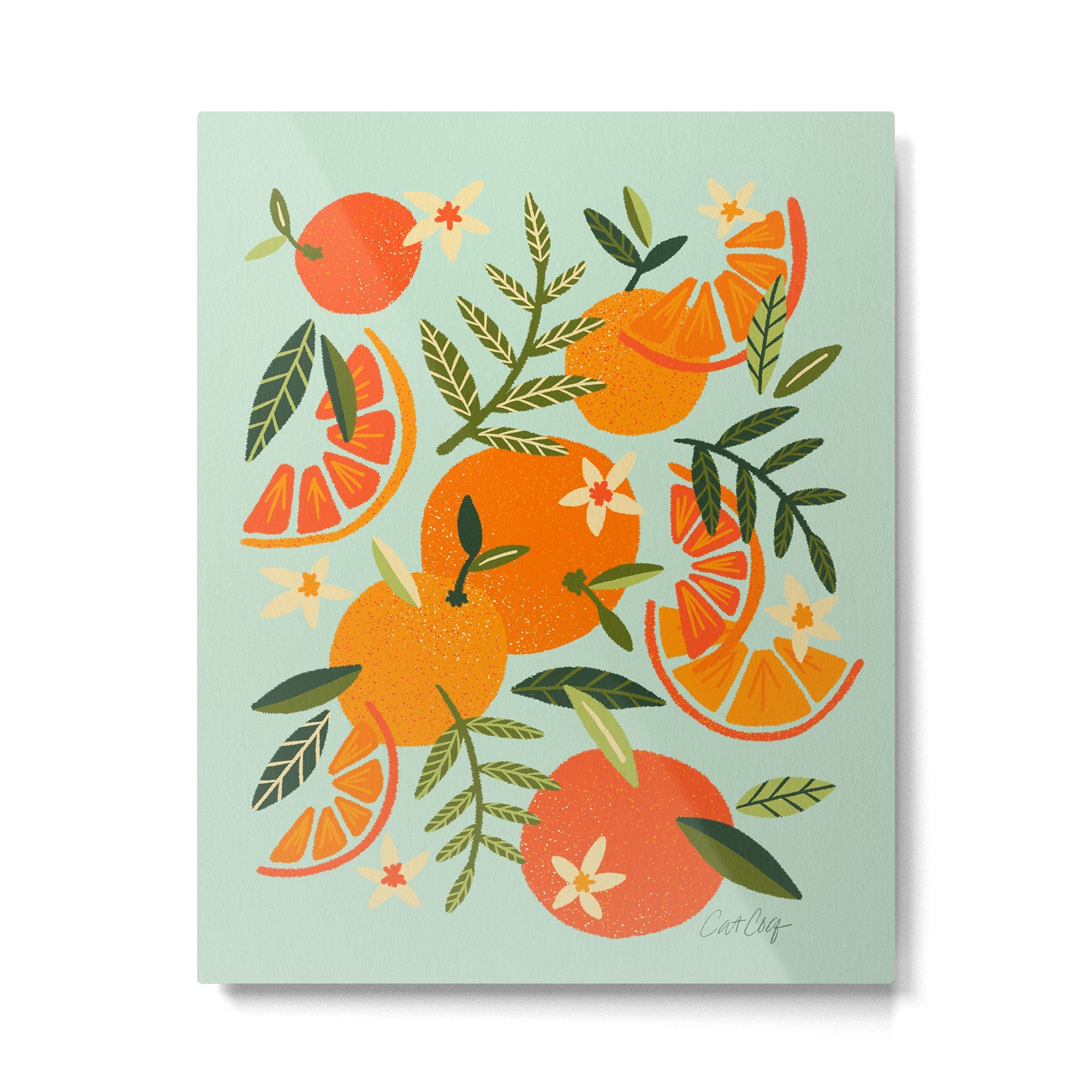 Orange Blooms - Mint Palette Metal Print