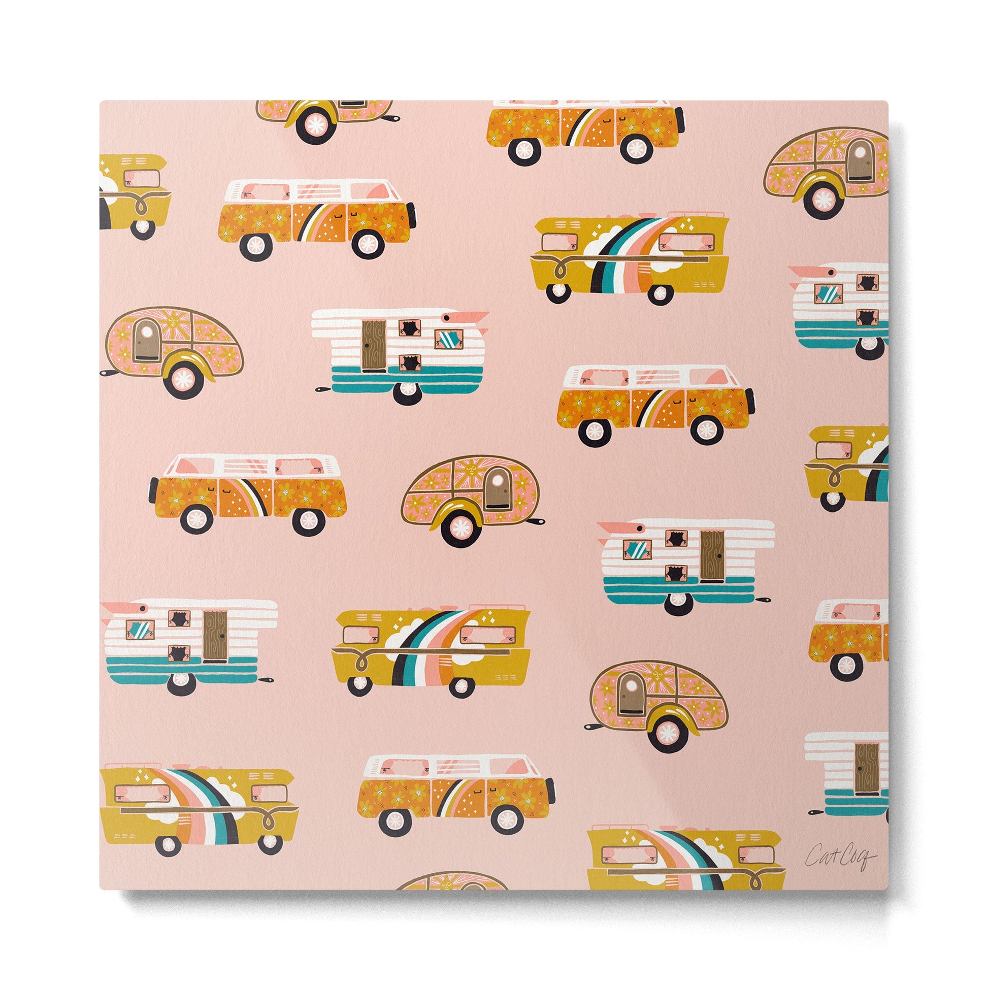 Retro Road Trip - Pink Palette Metal Print