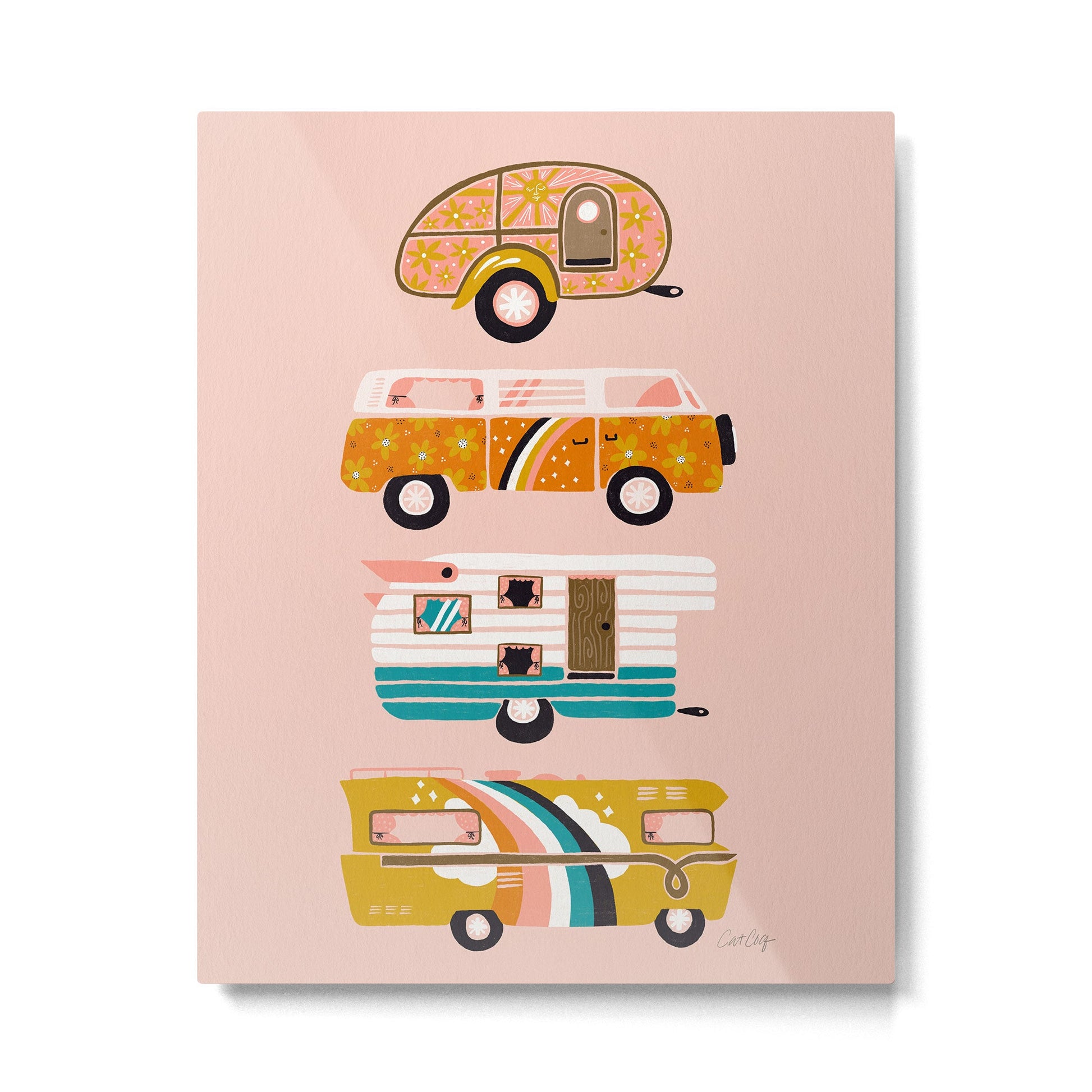 Retro Road Trip - Pink Palette Metal Print