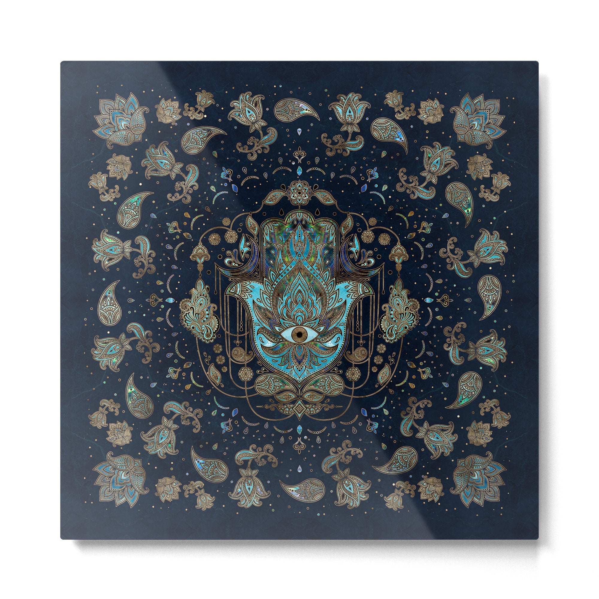 Hamsa Hand -Hand of Fatima Blue Gemstones Metal Print