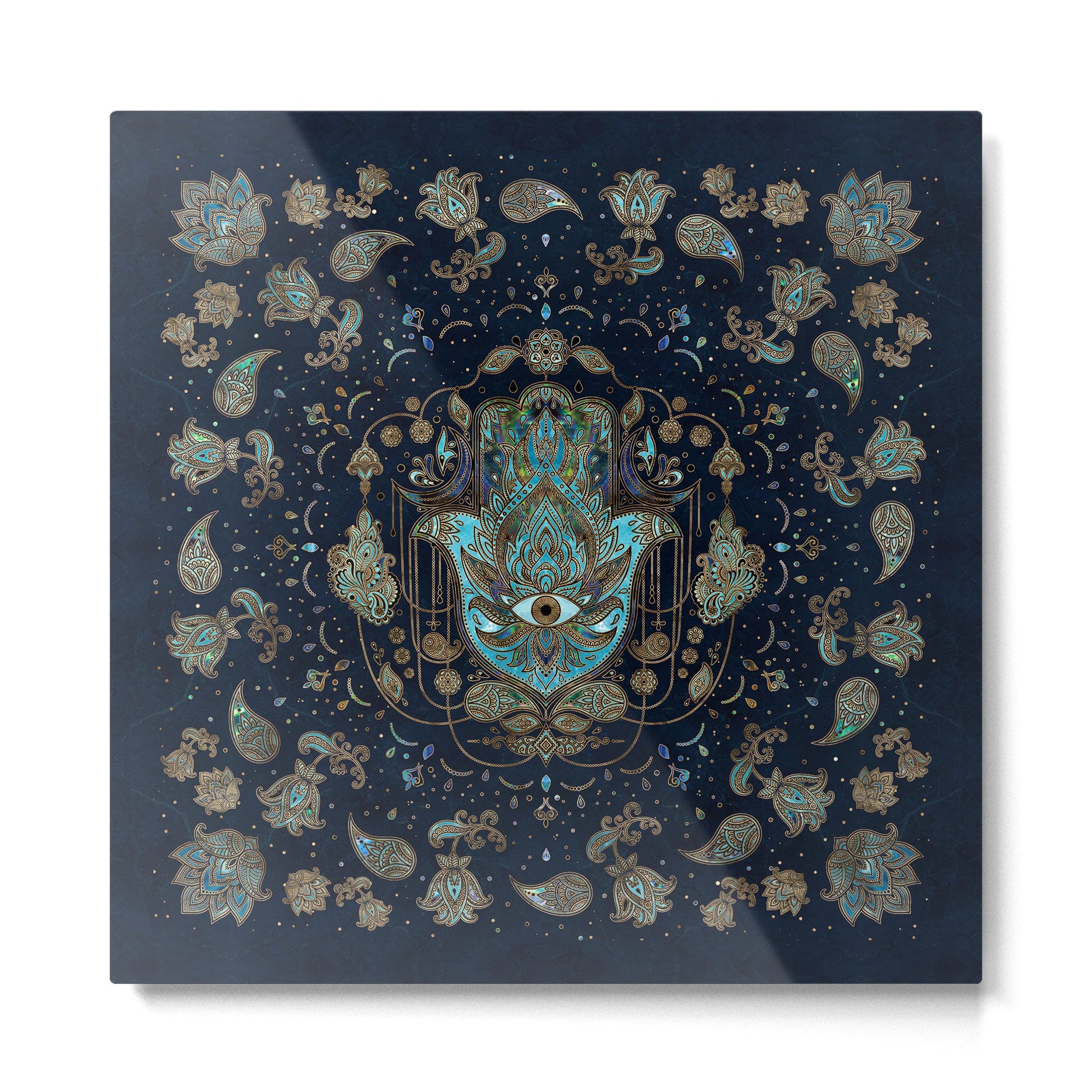 Hamsa Hand -Hand of Fatima Blue Gemstones Metal Print