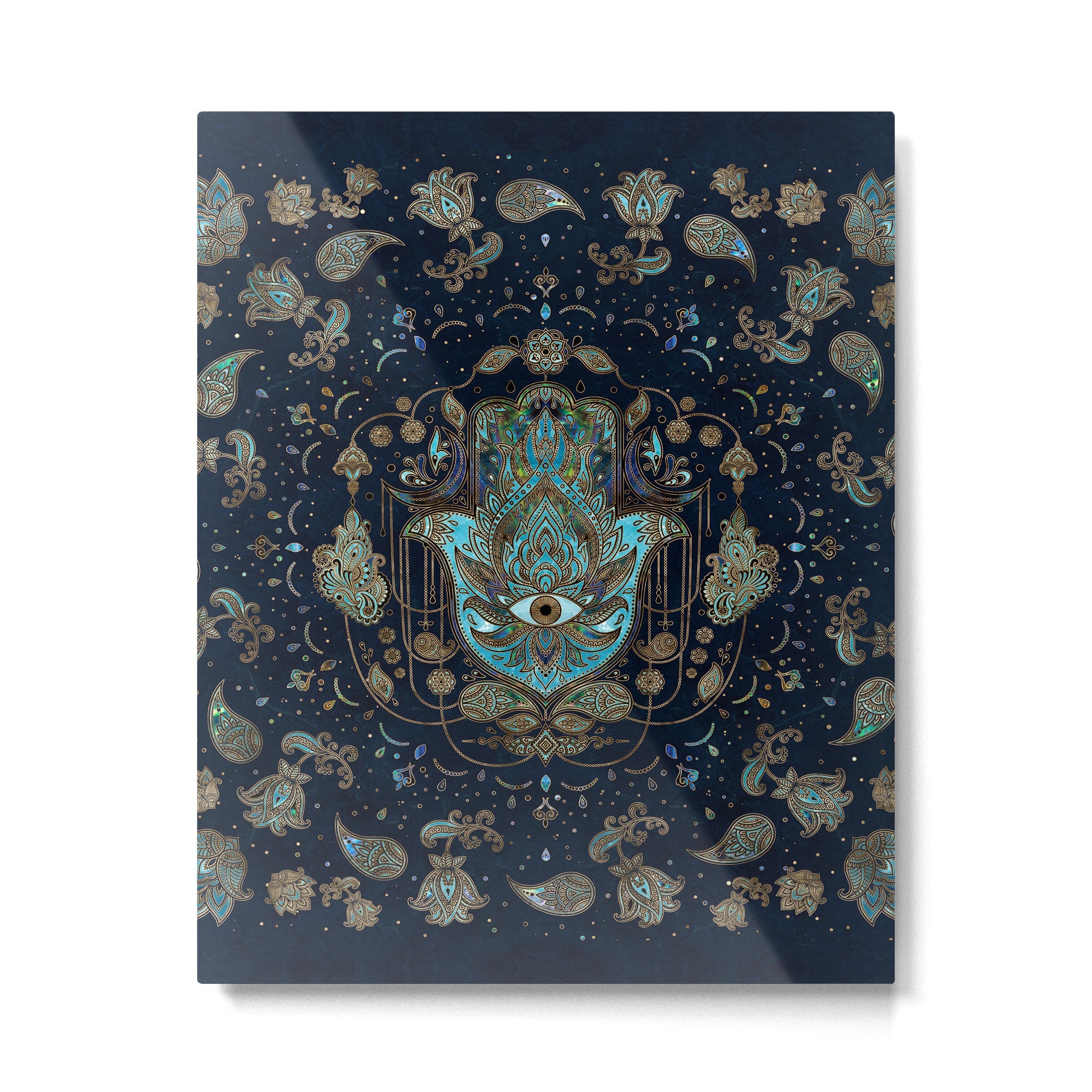 Hamsa Hand -Hand of Fatima Blue Gemstones Metal Print