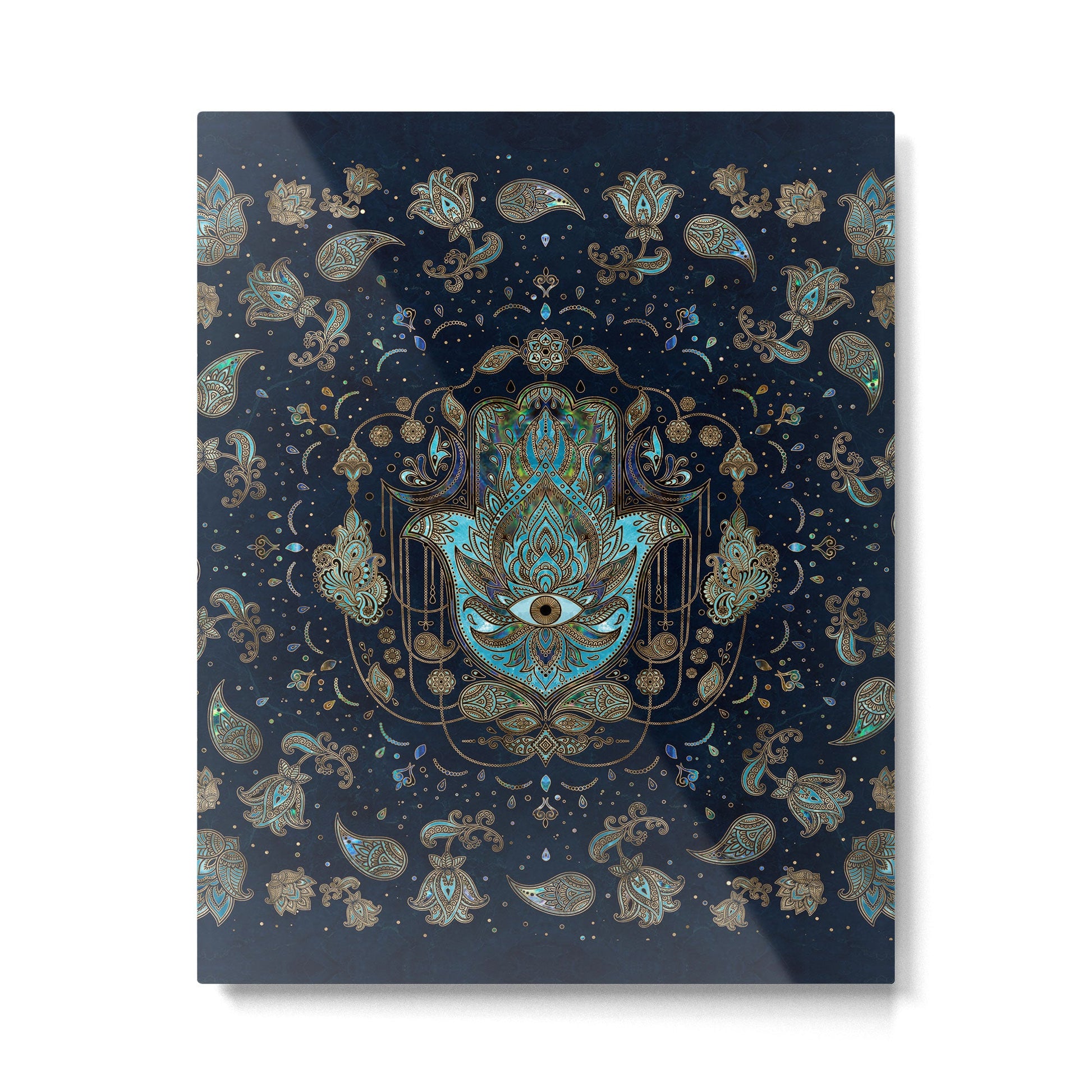Hamsa Hand -Hand of Fatima Blue Gemstones Metal Print