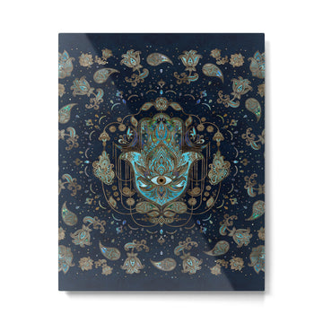 Hamsa Hand -Hand of Fatima Blue Gemstones Metal Print