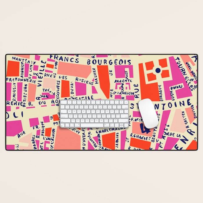 paris map pink Desk Mat