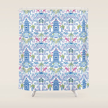 Colorful Coastal Chinoiserie Shower Curtain
