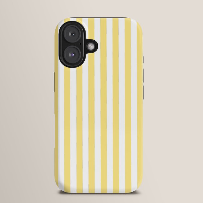 Modern geometrical baby yellow white stripes pattern iPhone Case