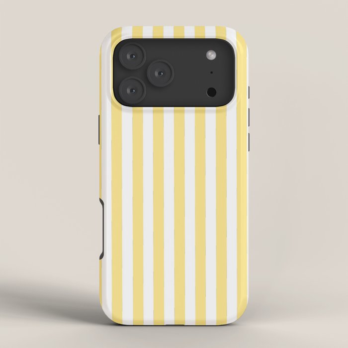 Modern geometrical baby yellow white stripes pattern iPhone Case