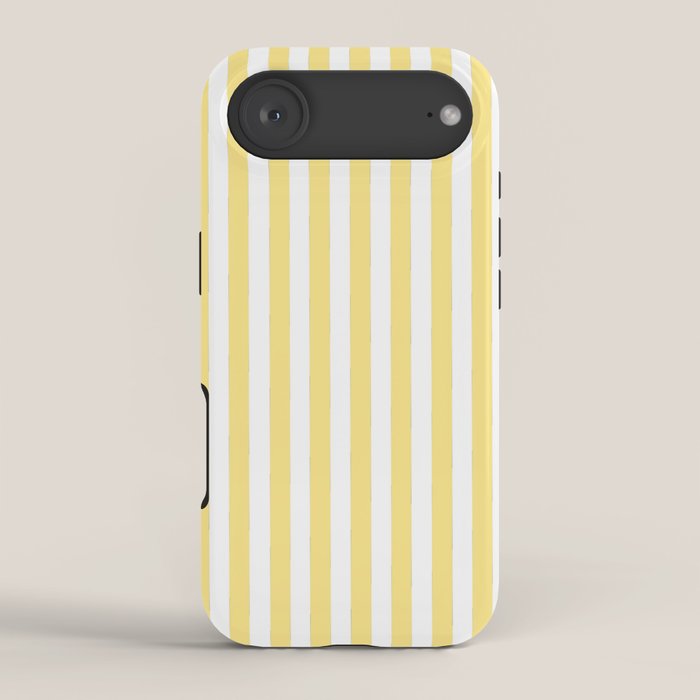 Modern geometrical baby yellow white stripes pattern iPhone Case